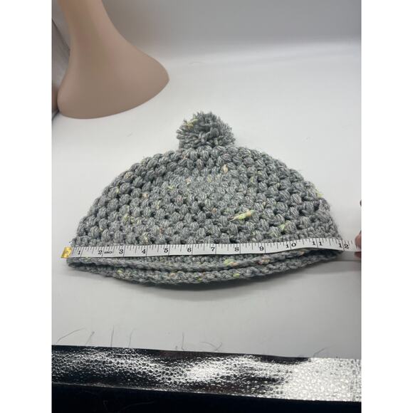 Soft Chunky Knit Gray Confetti Beanie Pom Pom Winter Hat Bohemian Hippie XXL - Picture 6 of 7